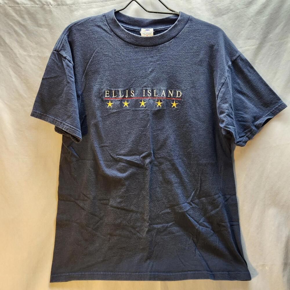 Vintage‎ Ellis Island Embroidered Tshirt Blue Size Large